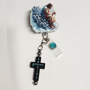 Jesus Badge Reel Amazing Grace Alligator Clip Religious ID Holder Retractable